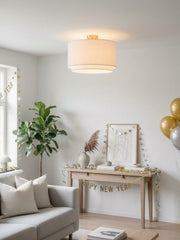 Dumora Double Drum Ceiling Light - Fabric Shade Flush Mount Elegance